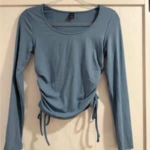 SHEIN Dusty Blue Long Sleeve Ruched Tee